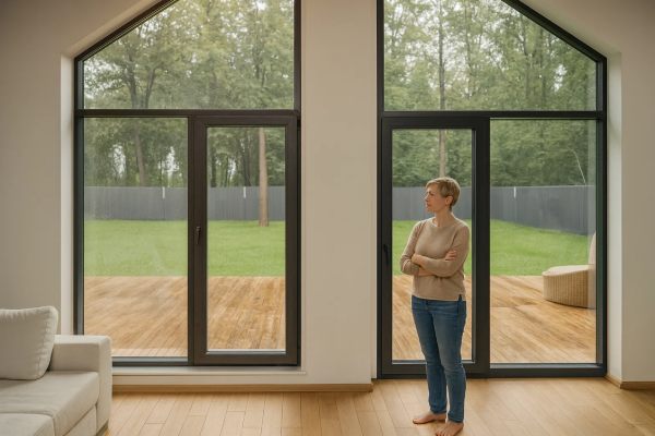 Zufriedener Hausbesitzer am hochwertigen Fenster – Wohnkomfort und bewusste Fensterwahl