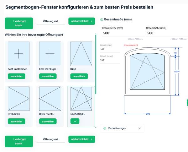 Segmentbogenfenster-Konfigurator