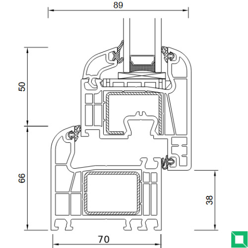 Profilschnitt Drutex Iglo Ext - Fenster nach außen öffnend