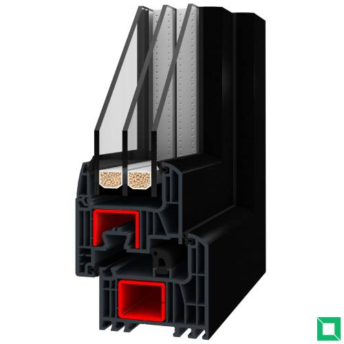 Kunststofffenster Iglo Energy Classic Schwarz Ulti Mat, Profilkern Anthrazit